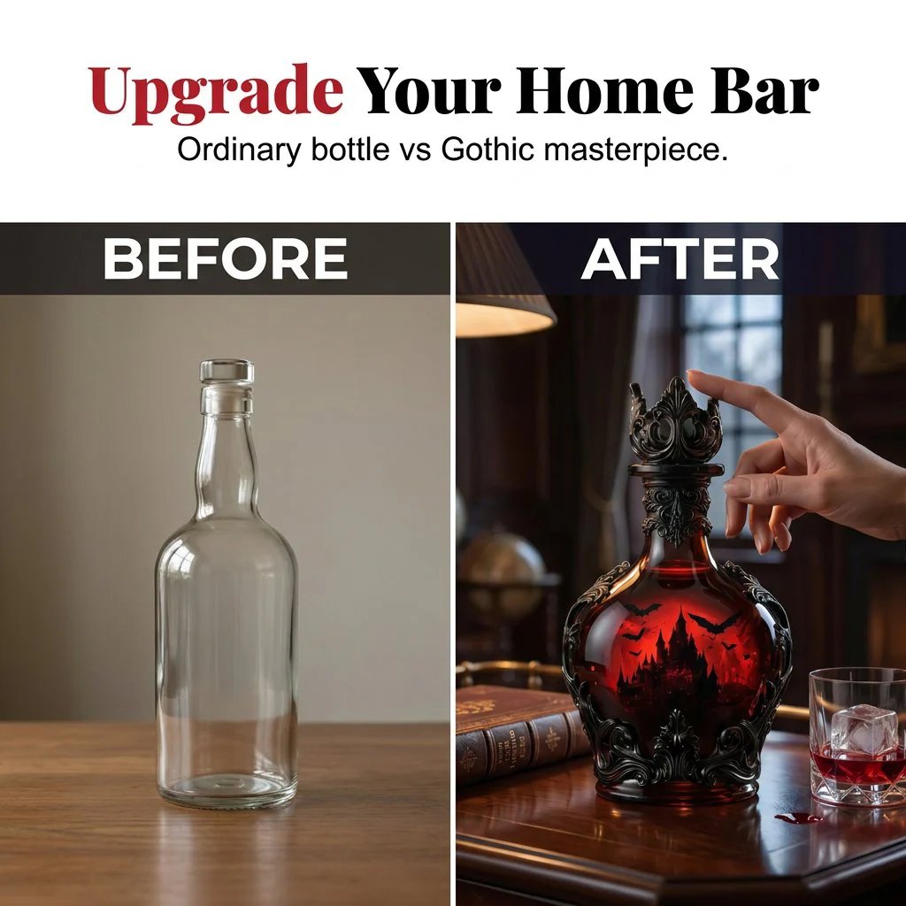 🔥Halloween Magic Potion-Style Whiskey Bottle – Gothic Vampire Elixir Decanter