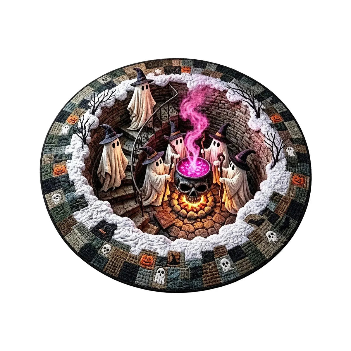 🔥👻 3D Haunted Staircase Round Rug – Spooky Halloween Optical Illusion