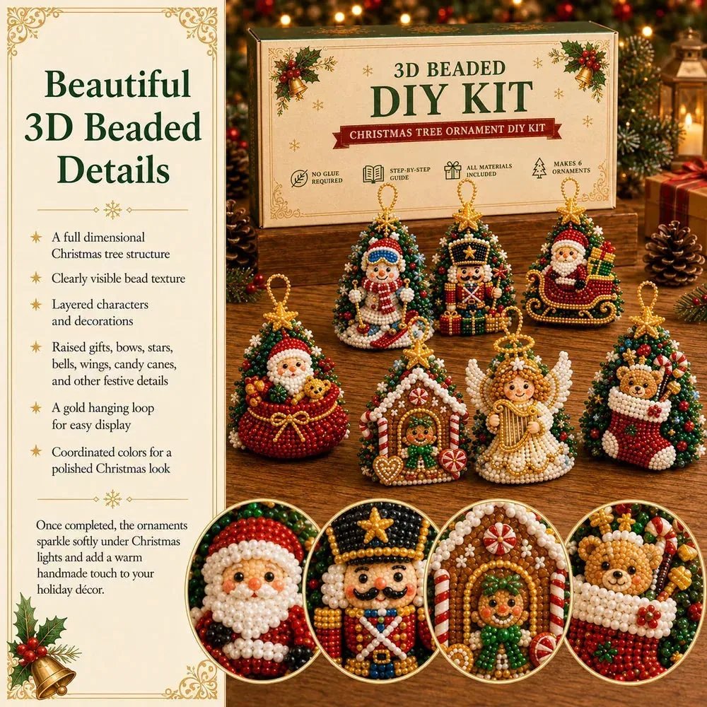DIY 3D Beaded Christmas Ornament Craft Kit — 8 Festive Sets