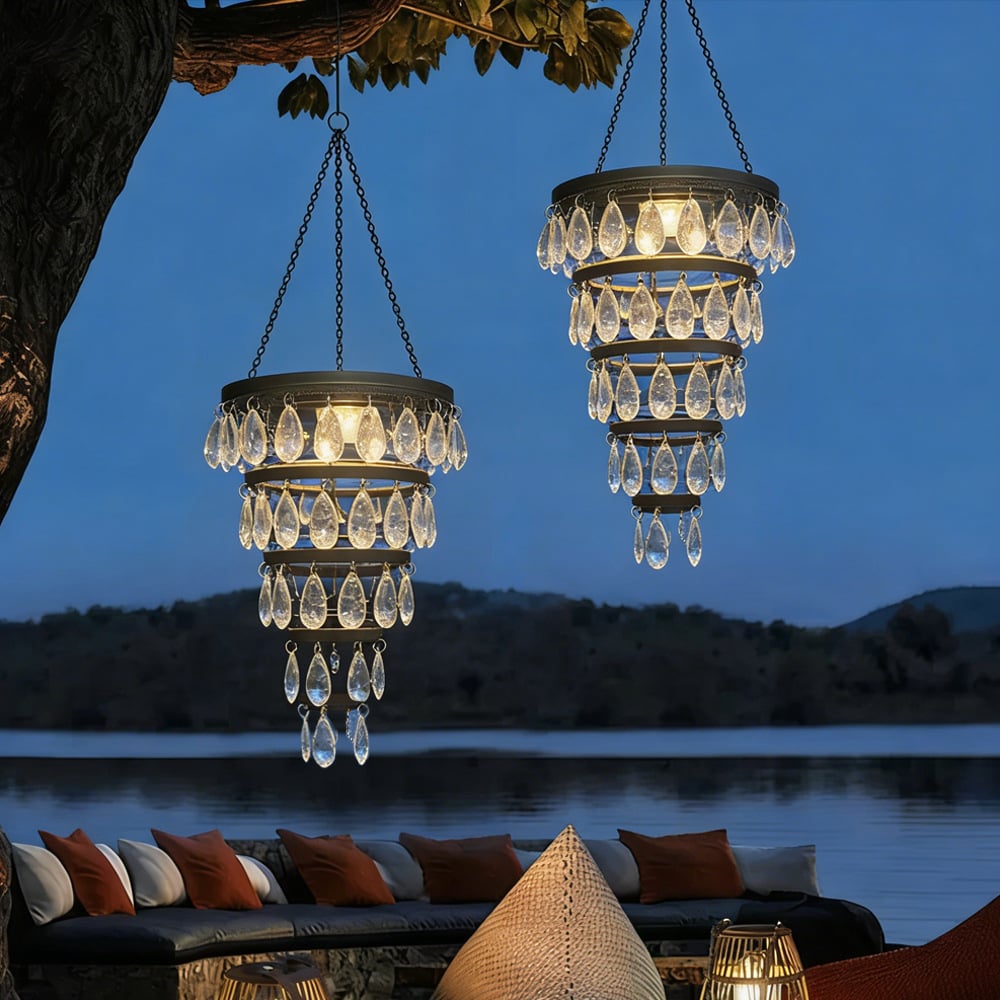 ✨ Solar-Powered Crystal Chandelier Outdoor Light