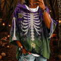 Women's Halloween Skeleton & Rose Gradient Art Print Casual Hoodie