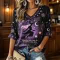 Women's Halloween Art Print Mid-length Sleeves V-neck T-shirt