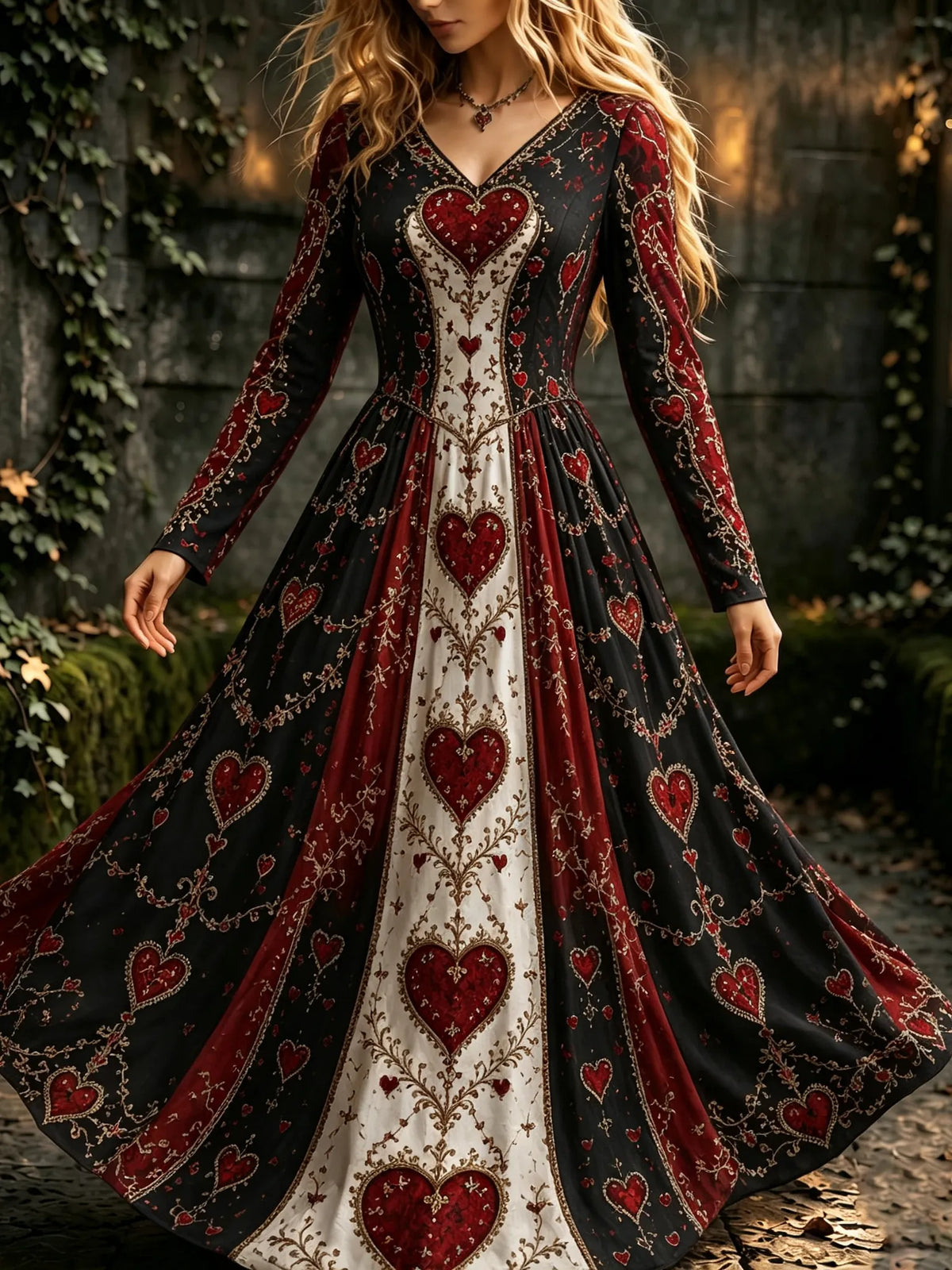 Women's Halloween Queen Of Heart Cosplay V-neck Maxi Dress