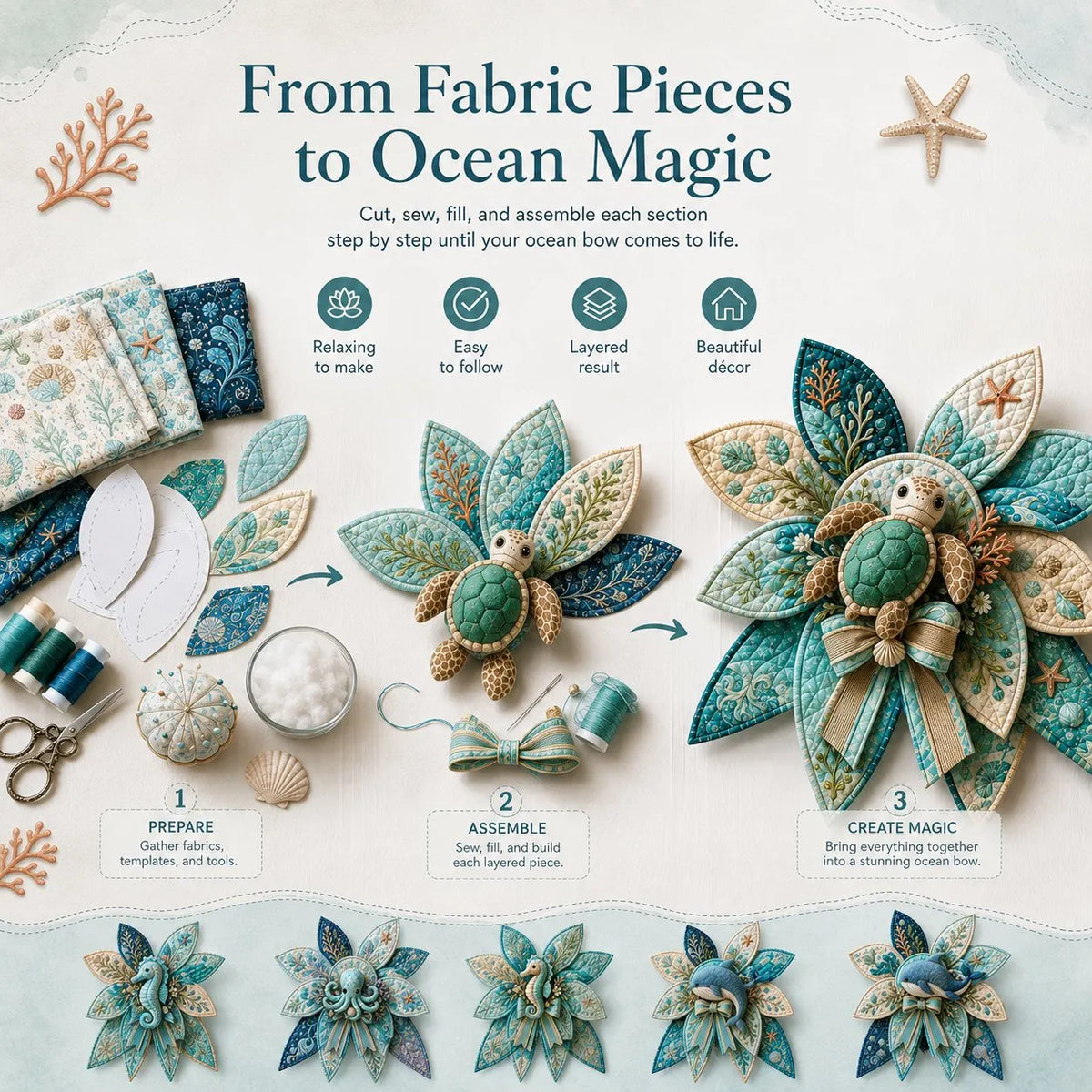 ⏳ Last Day 49% OFF – 🌊 Beginner-Friendly Oversized Ocean Animal Quilted Bow Sewing Kit | Complete Kit with All Tools & Step-by-Step Guide Included 💕