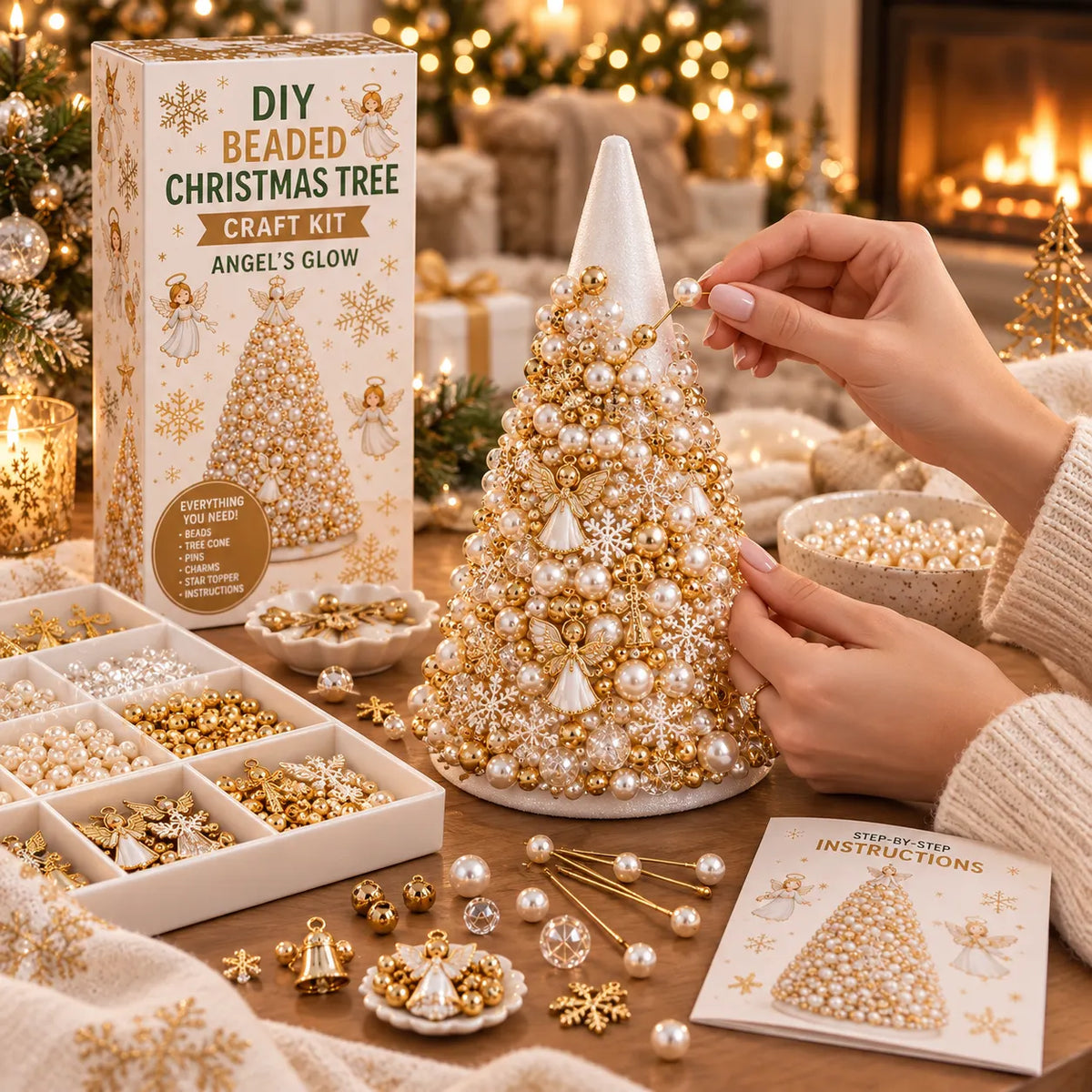 DIY Beaded Pearl Art Christmas Tree – Ornament Kit Holiday Decor