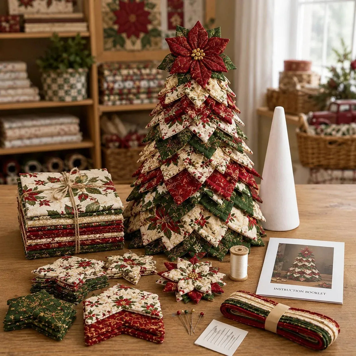 🎉🎄DIY Quilted Santa Christmas Tree Kit – Handmade Fabric Holiday Tabletop Tree Decor