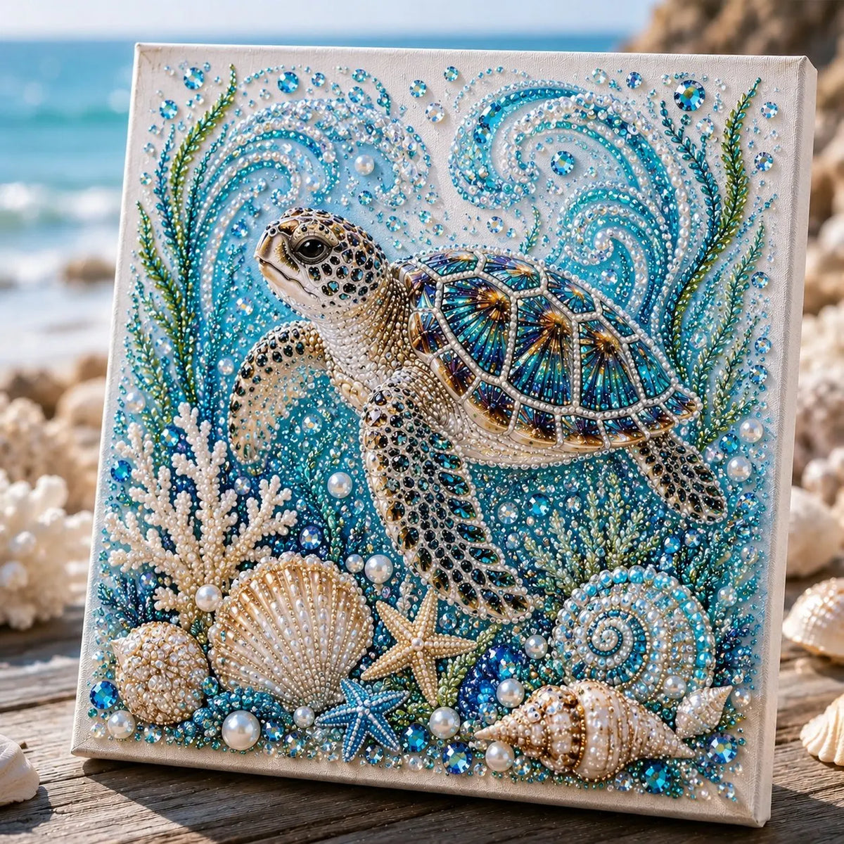 💥 Last Day 49% OFF - 🌊💙 Ocean Theme Pearl Art DIY Kit – Relaxing DIY Craft to Create Stunning Coastal Artwork