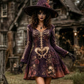 Women's Halloween Skull And Floral Gothic Patterns Art V Neck Mini Dress