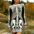 Women's Gothic Skeleton White Rose Art Print Bodycon Mini Dress