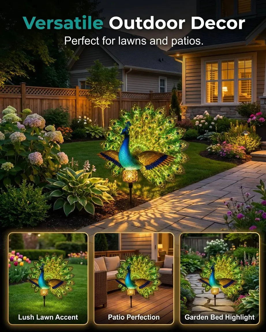 💥SAVE 50%🦚 Dynamic Light Shadow Solar Peacock Garden Sculpture, Waterproof Outdoor Yard LED Decor Statue
