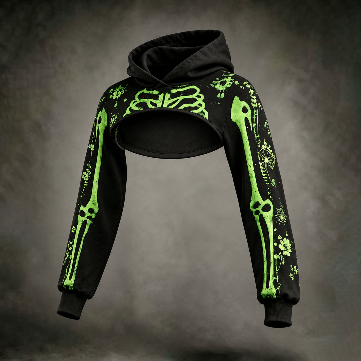 Women's Dark Retro Halloween Skeleton Spider Web Floral Print Three-piece Set