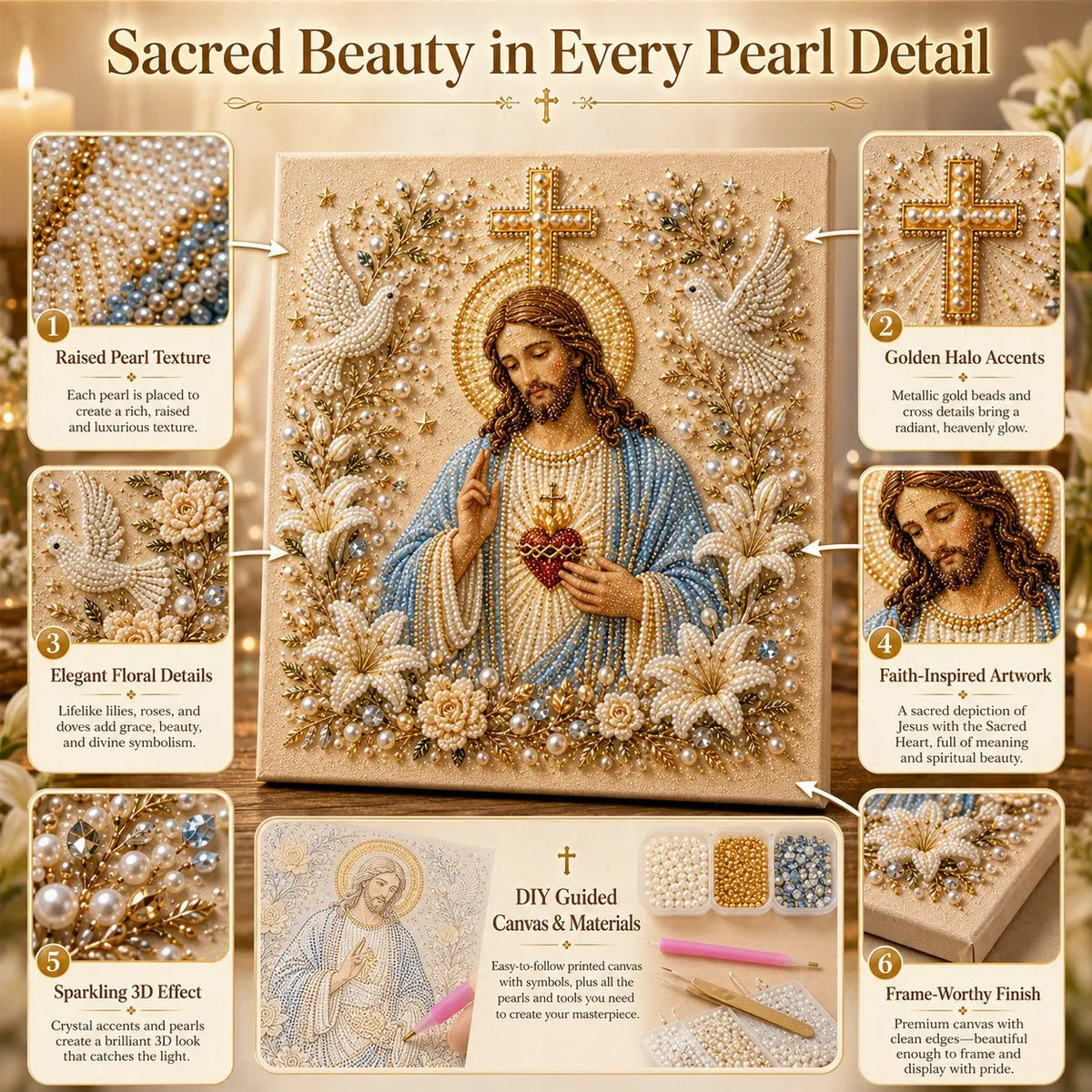 🔥 Last Day 49% OFF – ✝️ DIY Jesus Pearl Art Kit | 3D Pearl-Style Christian Artwork for Prayer Corners & Faith Gifts