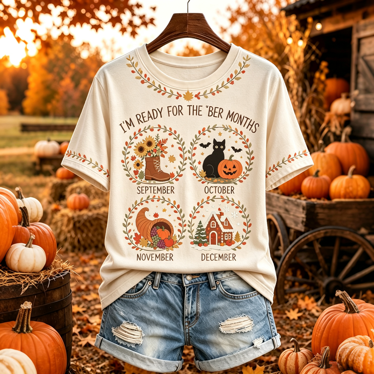Women's I'm Ready For The 'ber Months Print Crew Neck Short Sleeve T-shirt