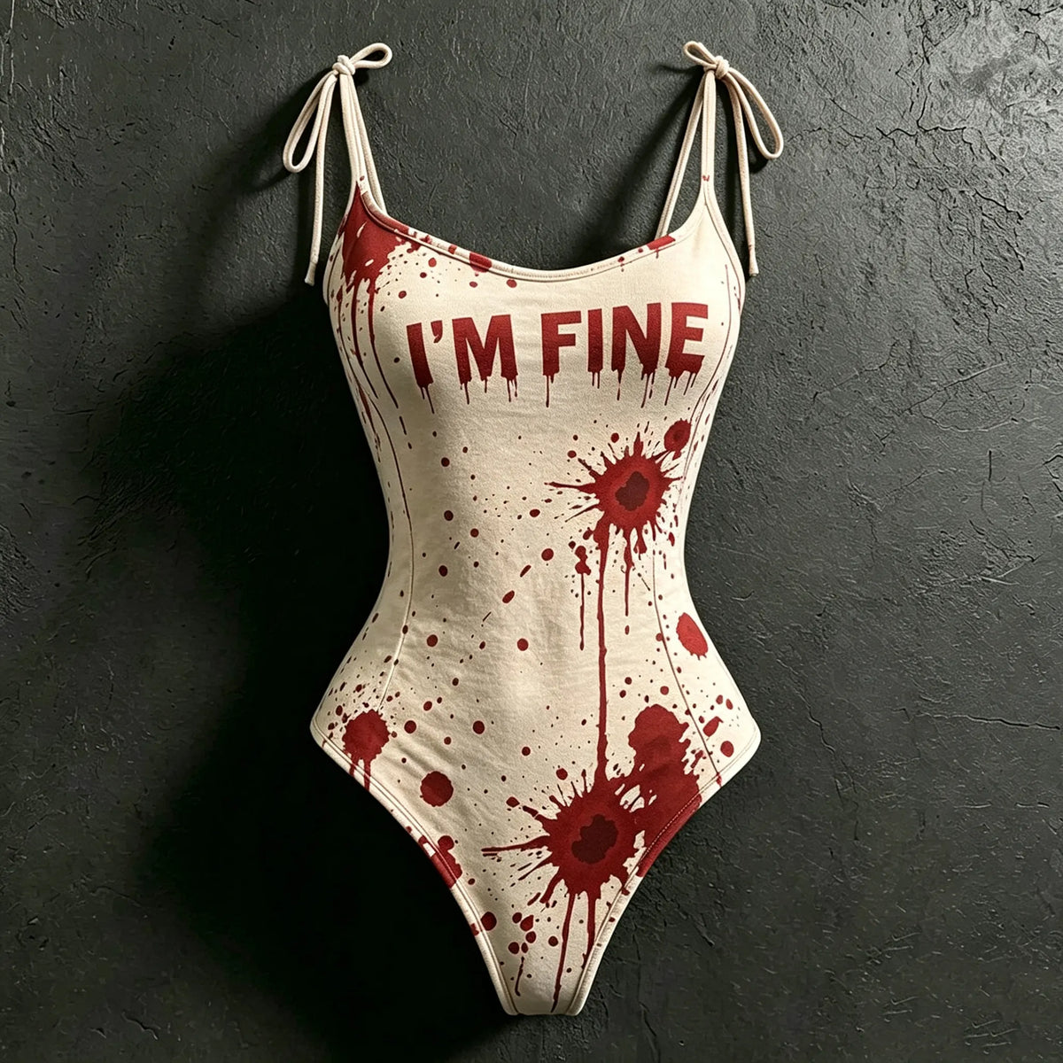 Women's Retro Halloween Bloodstain I'm Fine Print Hoodie Two-piece Set