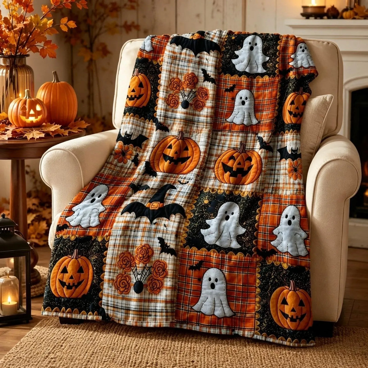 🎃Halloween Pumpkin & Bat Flannel Throw Blanket, Soft Lightweight Cozy Blanket for Sofa & Bed