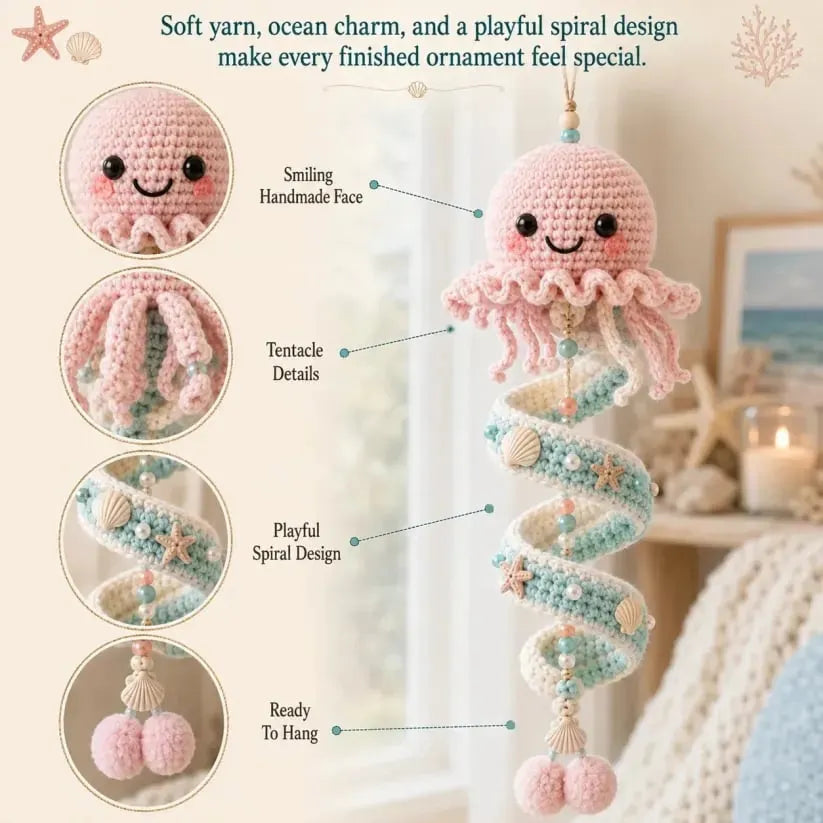 ⏳ Last Day 49% OFF – 🌊 Beginner-Friendly Ocean Animal Spiral Crochet Hanging Ornament Kit | Complete Kit with All Tools & Step-by-Step Guide Included 💕