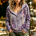 Women's Retro Halloween Style Spiderweb And Rose Print Sweatshirt Jacket