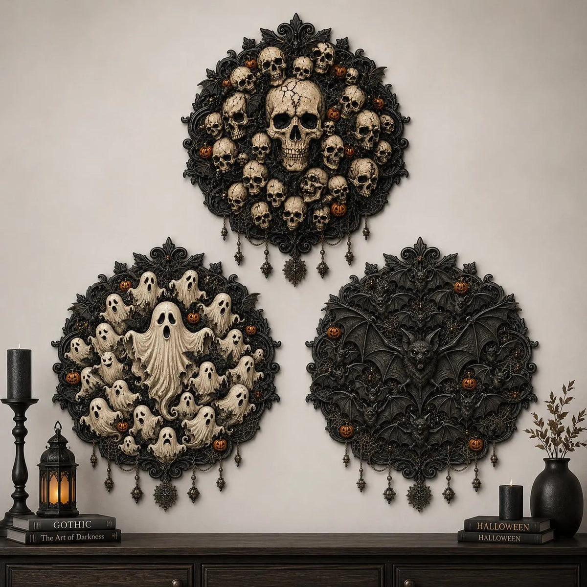 🦇 Gothic Halloween Wall Art Collection | Metal Skull, Ghost & Bat Decor with 3D Visual Effect for Haunted Wall Displays 🎃