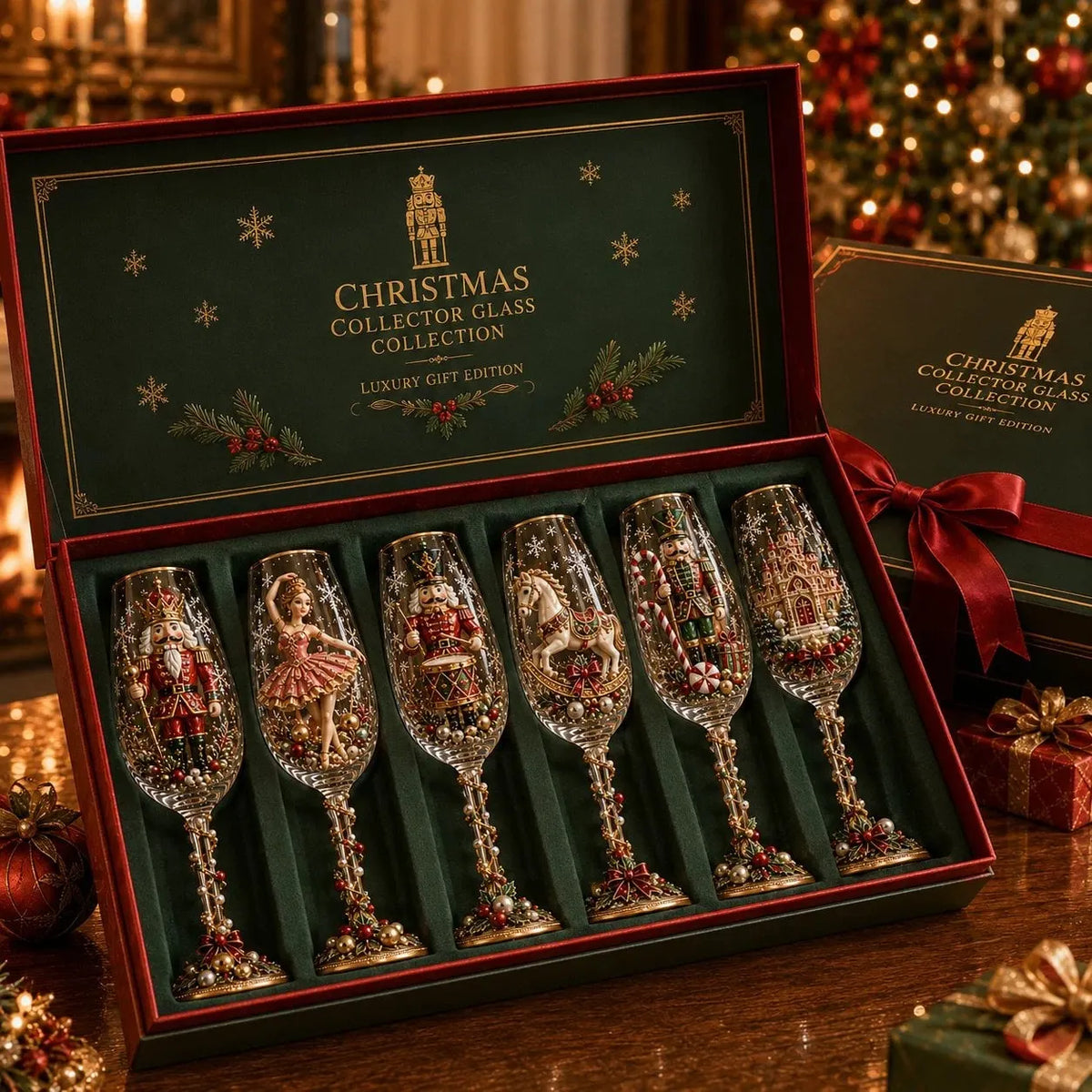 🎁🎭 Nutcracker-Inspired Christmas Collector Champagne Glass Set