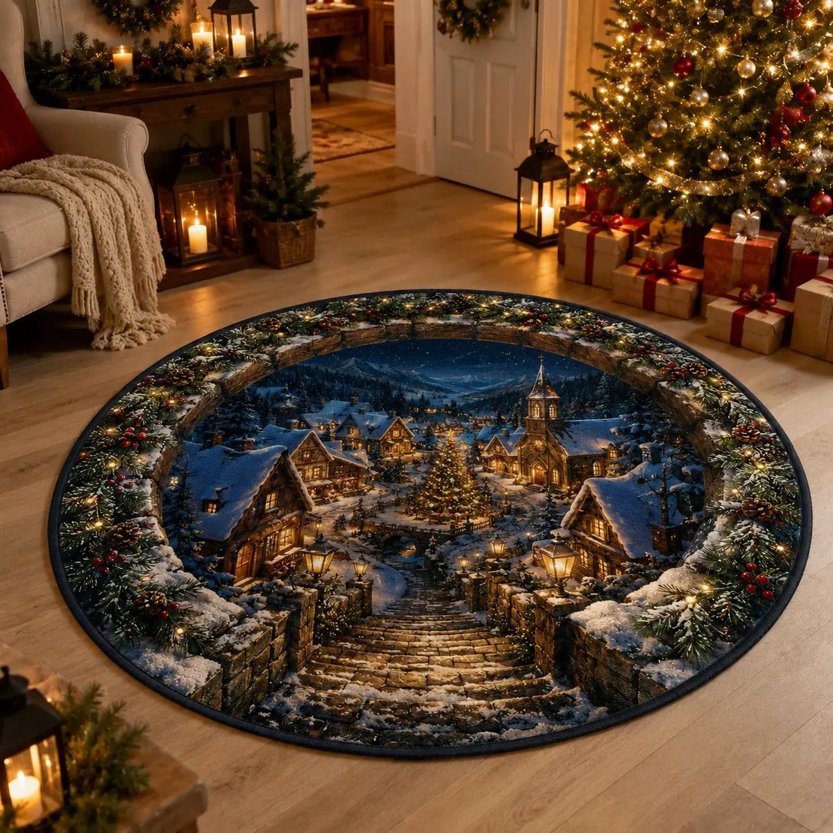 🎄 3D Illusion Christmas Rug – Magical Christmas Portal Floor Decoration