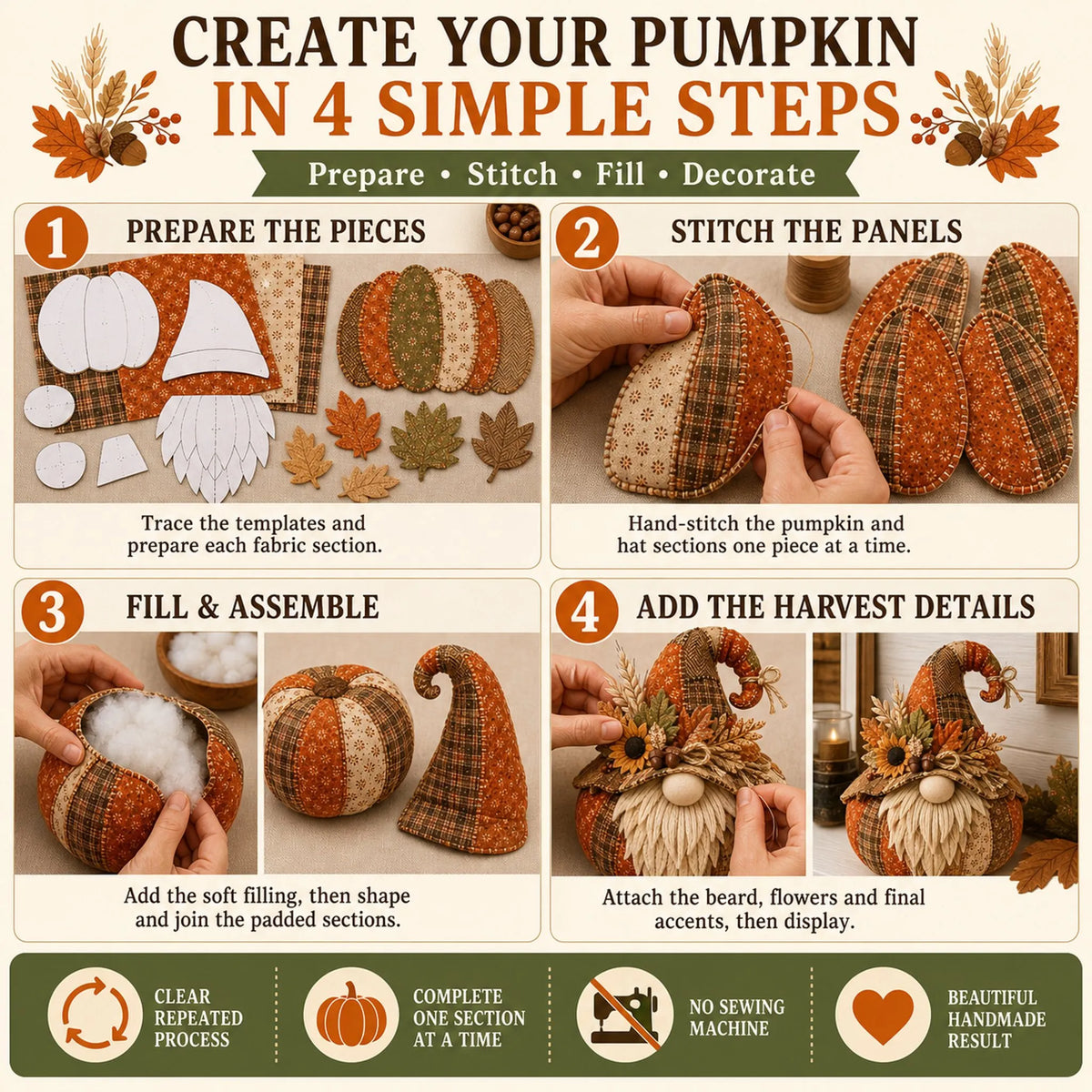 ⏳ Last Day 49% OFF – 🎃 Beginner-Friendly DIY Layered Harvest Pumpkin Patchwork Kit Collection | Complete Kit with All Tools & Step-by-Step Guide Included 💕