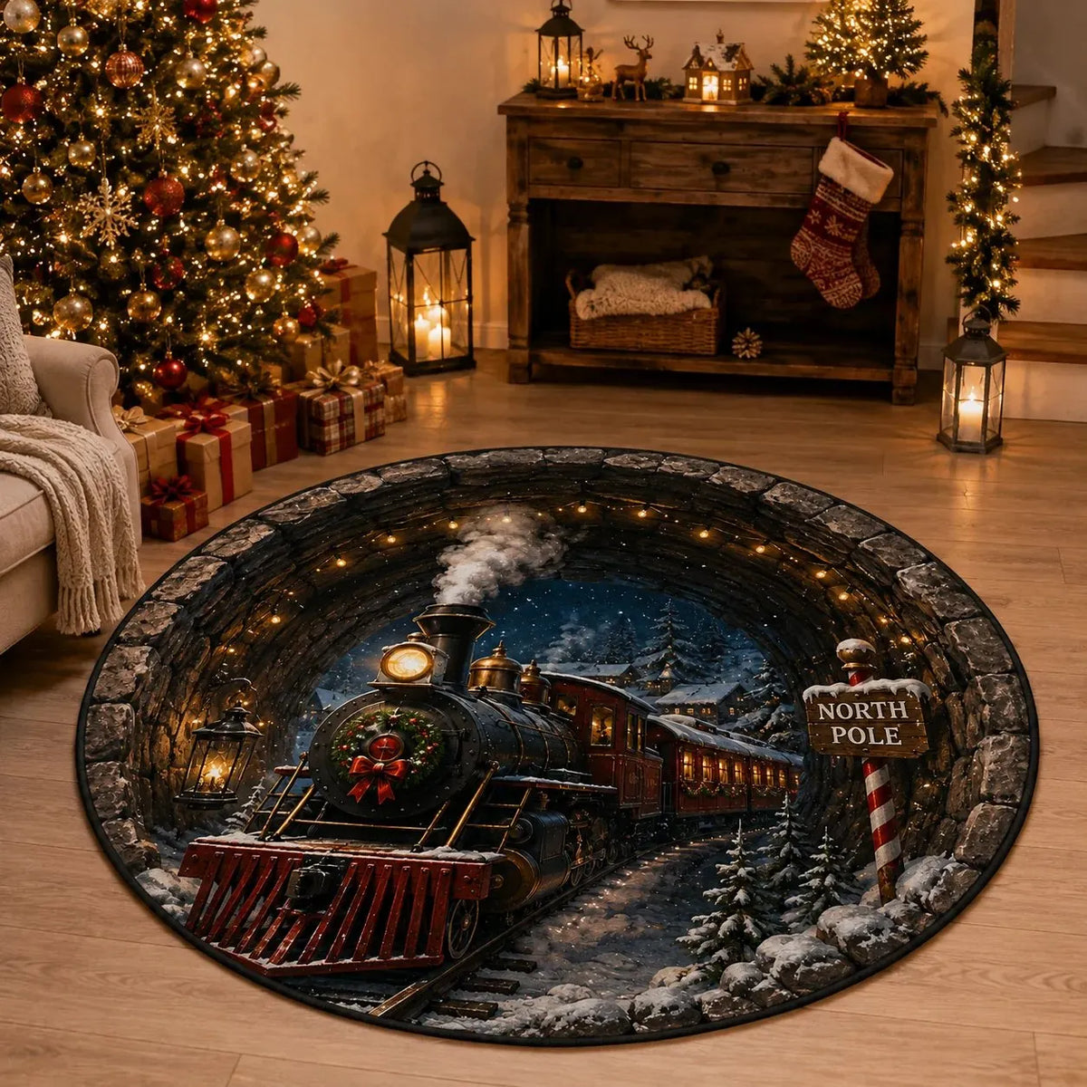 🎄 3D Illusion Christmas Rug – Magical Christmas Portal Floor Decoration