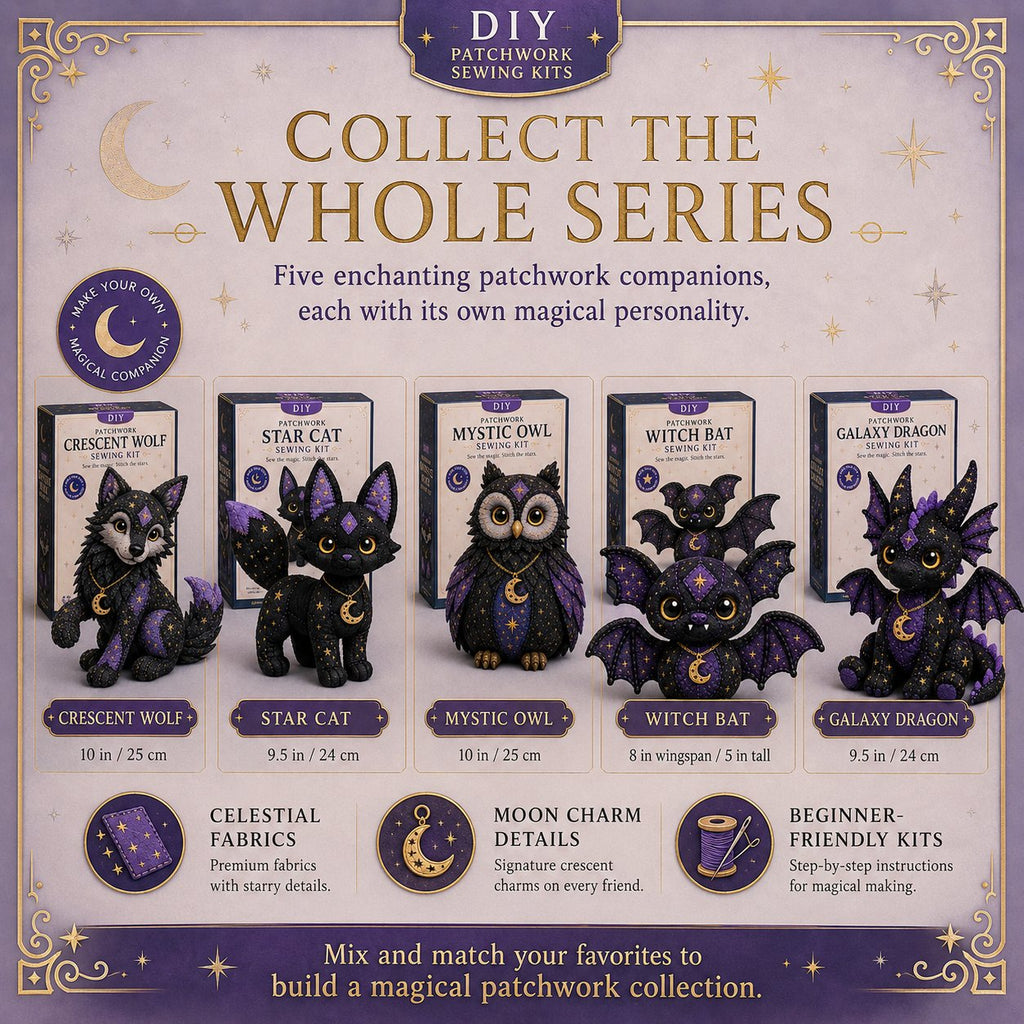 🔥LAST DAY 50% OFF - 🐱Mystic Patchwork Animal Sewing Kit – DIY Plush Craft Kit with Starry Fabric, Moon Charm