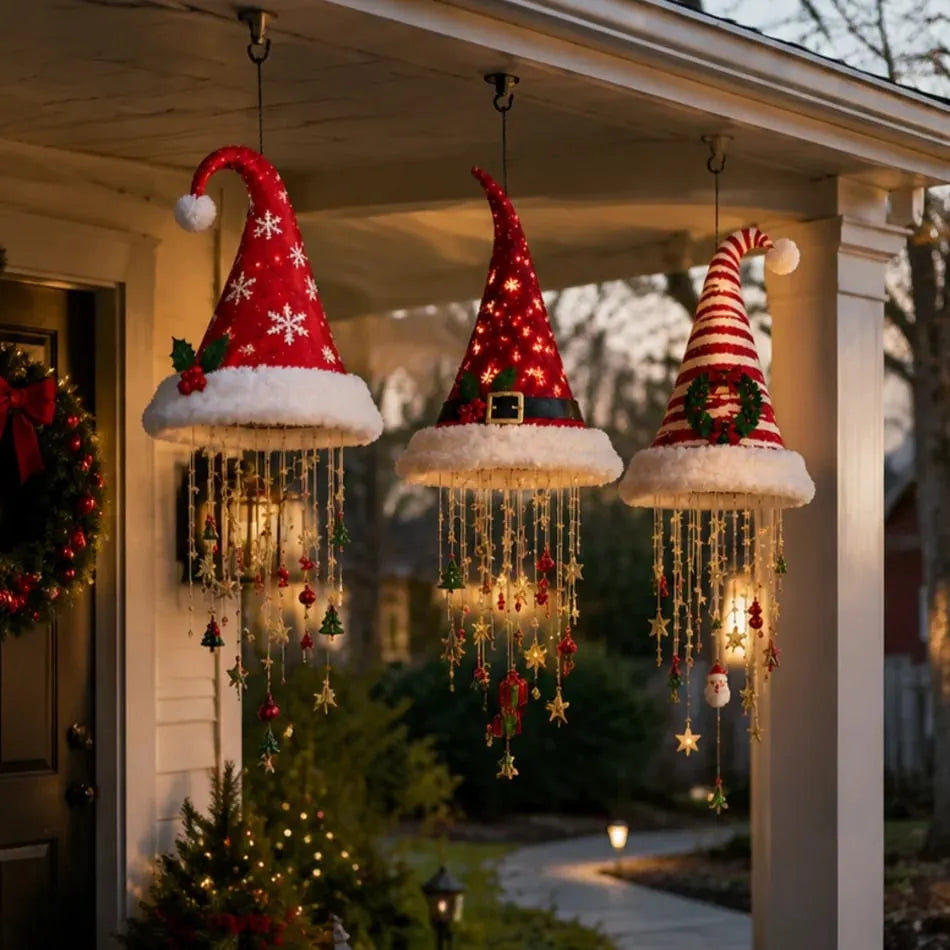 🔥HOT SALE 49% OFF🎅 Lighted Santa Hat Hanging Chandelier 🎄 | 5 Styles Warm LED Christmas String Light | Indoor Outdoor Porch Holiday Decor Gift