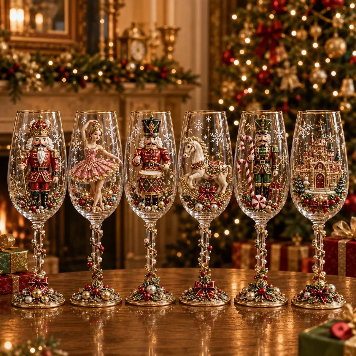 🎁🎭 Nutcracker-Inspired Christmas Collector Champagne Glass Set