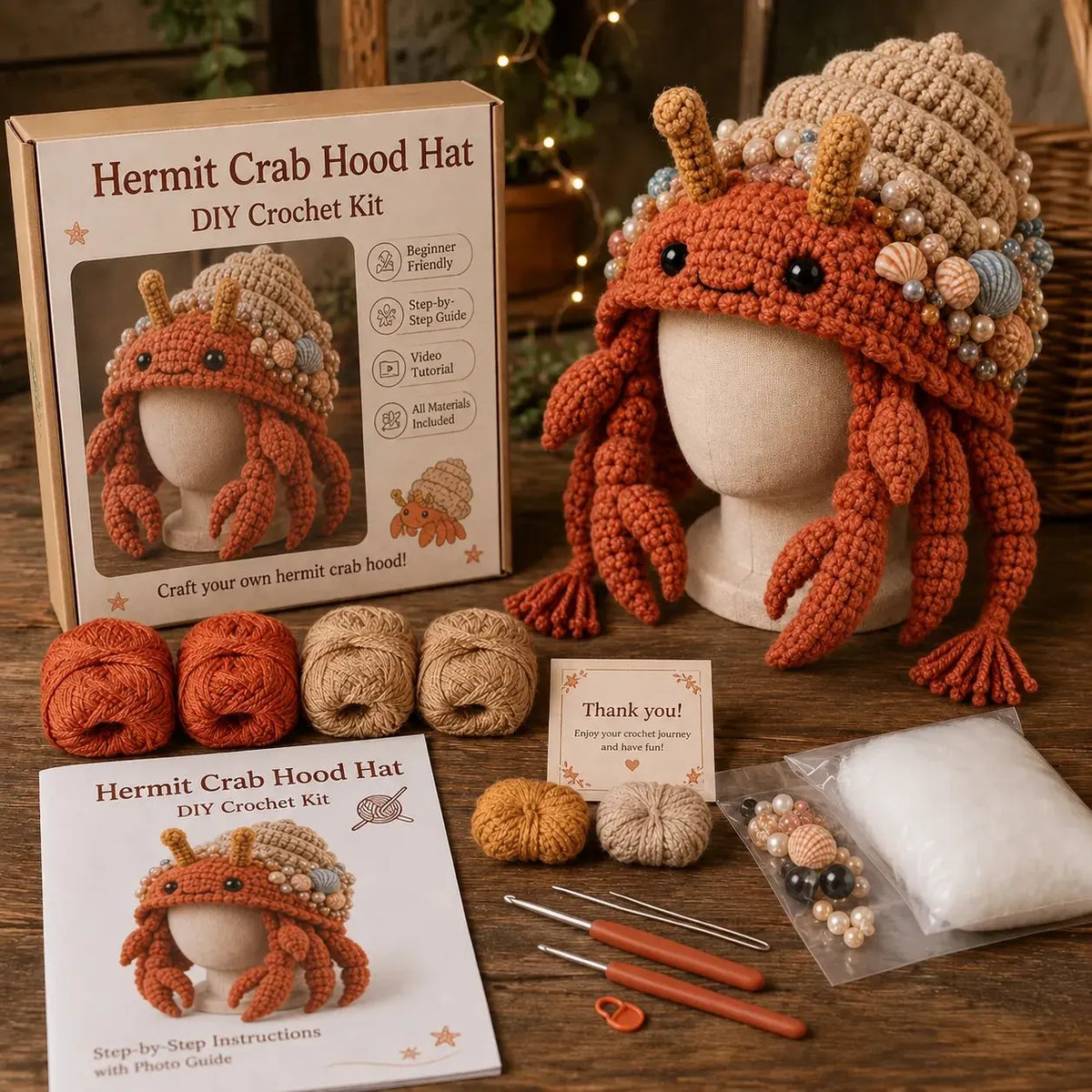 🔥 LAST DAY 49% OFF – 🌊✨ Ocean Series Hood Hat DIY Crochet Kit | Premium Soft Yarn Materials with Step-by-Step Guide DIY Handmade Wearable Ocean Character Hood 🧶🎭✨