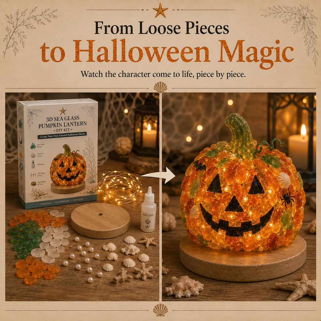 ⏳ Last Day 49% OFF – 🎃 Beginner-Friendly DIY Lighted Sea Glass Halloween Character Kit Collection | Complete Kit with Sea Glass Pieces, LED Lights & Step-by-Step Guide Included 💕