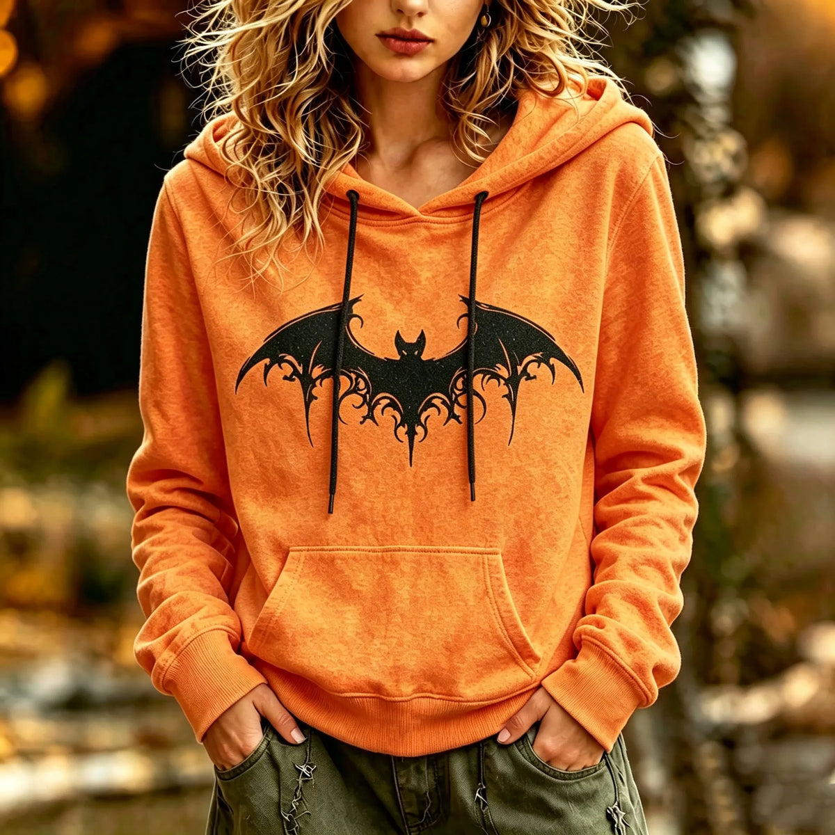 Women's Retro Halloween Style Bat Print Hoodie