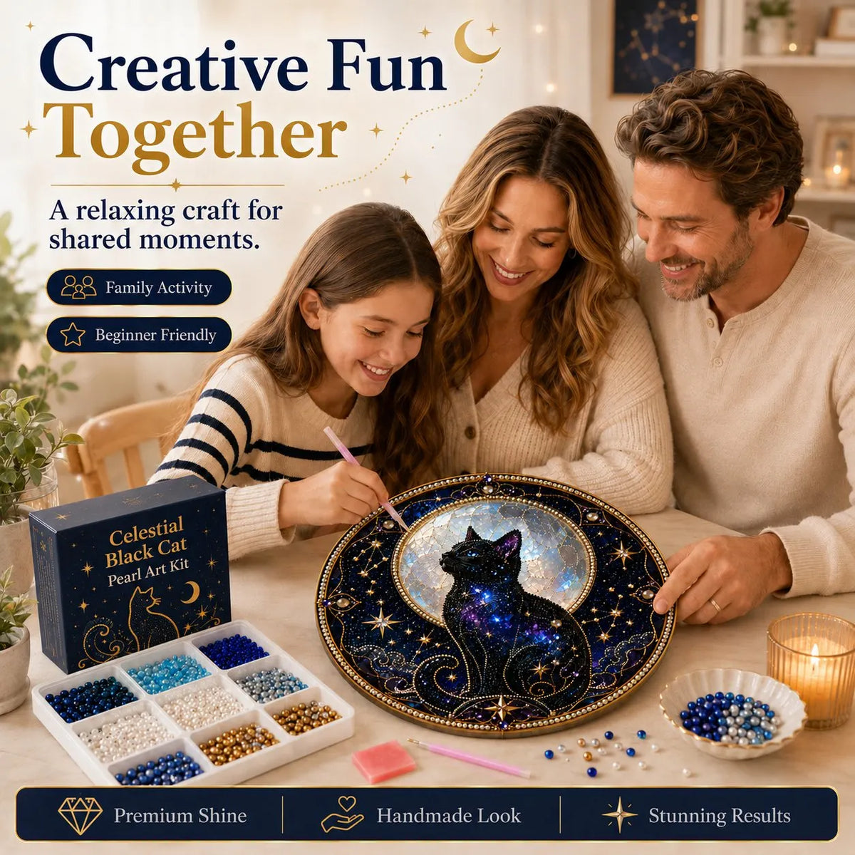 🌙🐈‍⬛ LAST DAY 49% OFF – ✨ Premium 3D Pearl Celestial Black Cat Window Hanging Kit | Luxury Flocked Canvas with Scratch-Resistant Non-Fading Pearl Beads DIY Handmade Moonlight Suncatcher Decor 🔮💎