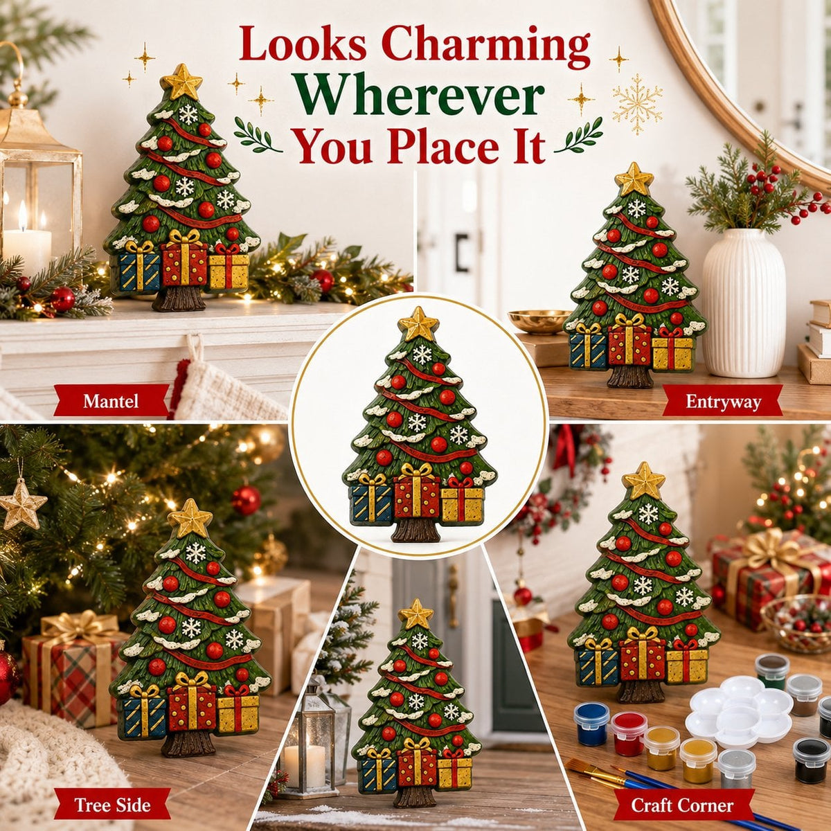 🔥 BUY 2 SAVE 20% – 🎄 DIY Christmas Tree Mold & Paint Craft Kit | Reusable 3D Mold with 8 Acrylic Paints, 2 Brushes & Festive Detail Guide 🎨✨