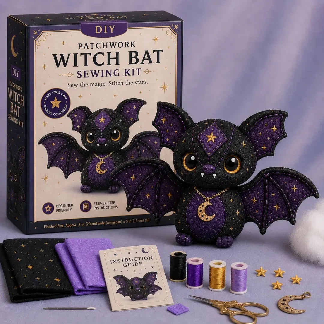 🔥LAST DAY 50% OFF - 🐱Mystic Patchwork Animal Sewing Kit – DIY Plush Craft Kit with Starry Fabric, Moon Charm