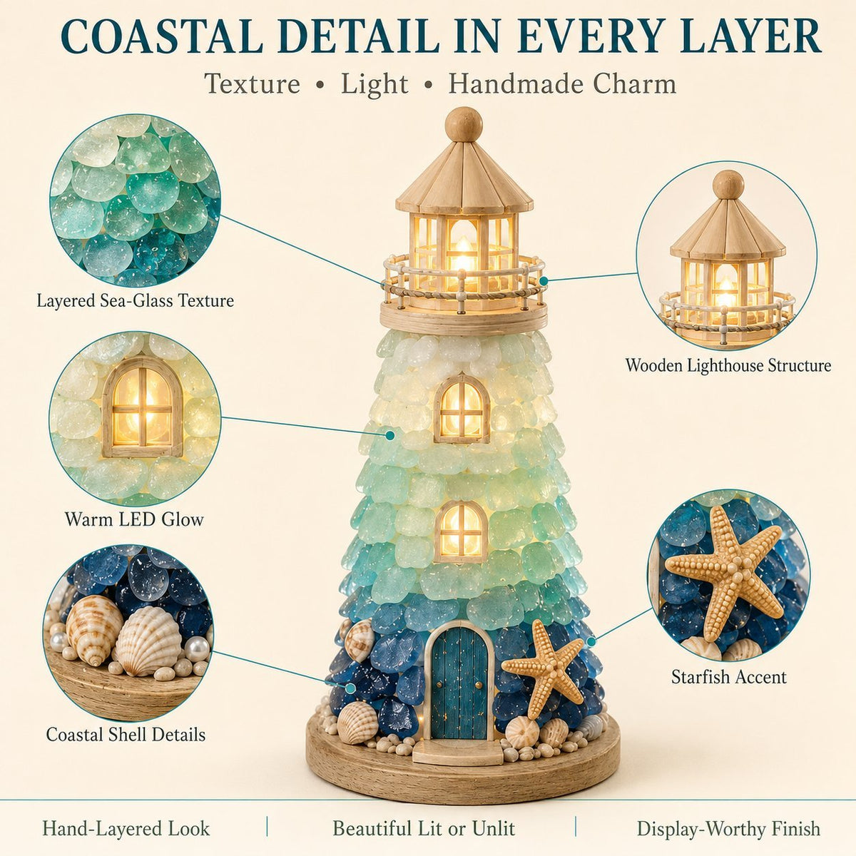 🌊 DIY 3D Sea Glass Lighthouse Kit | Light-Up Coastal Home Decor