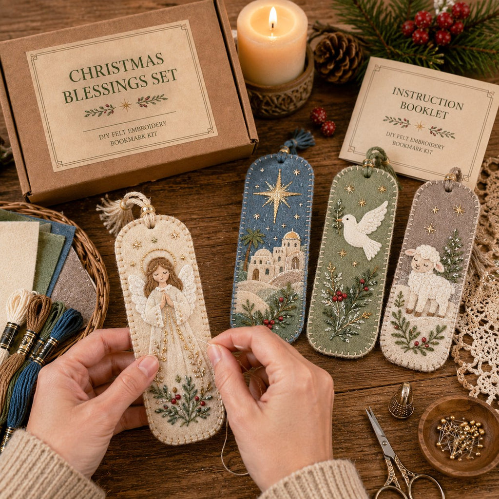 🎄 DIY Felt Embroidery Bookmark Kit(4PCS)