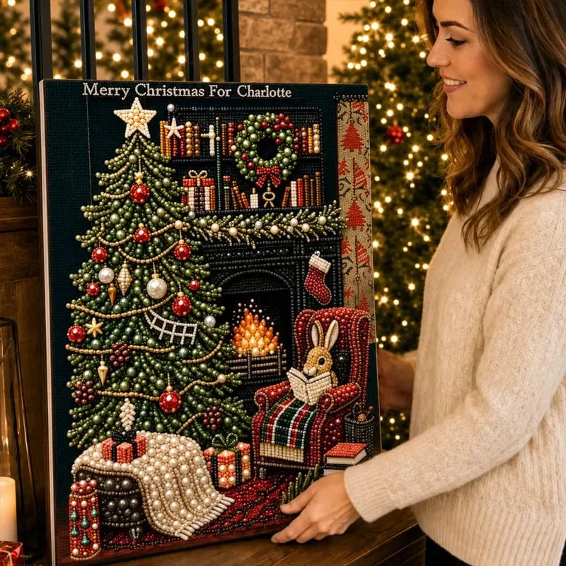 🎅🎄 Premium 3D Pearl Christmas Reindeer Diamond Painting Art Kit |  Luxury Flocked Canvas with Scratch-Resistant Non-Fading Pearl Beads DIY Holiday Decor⛄️❄️