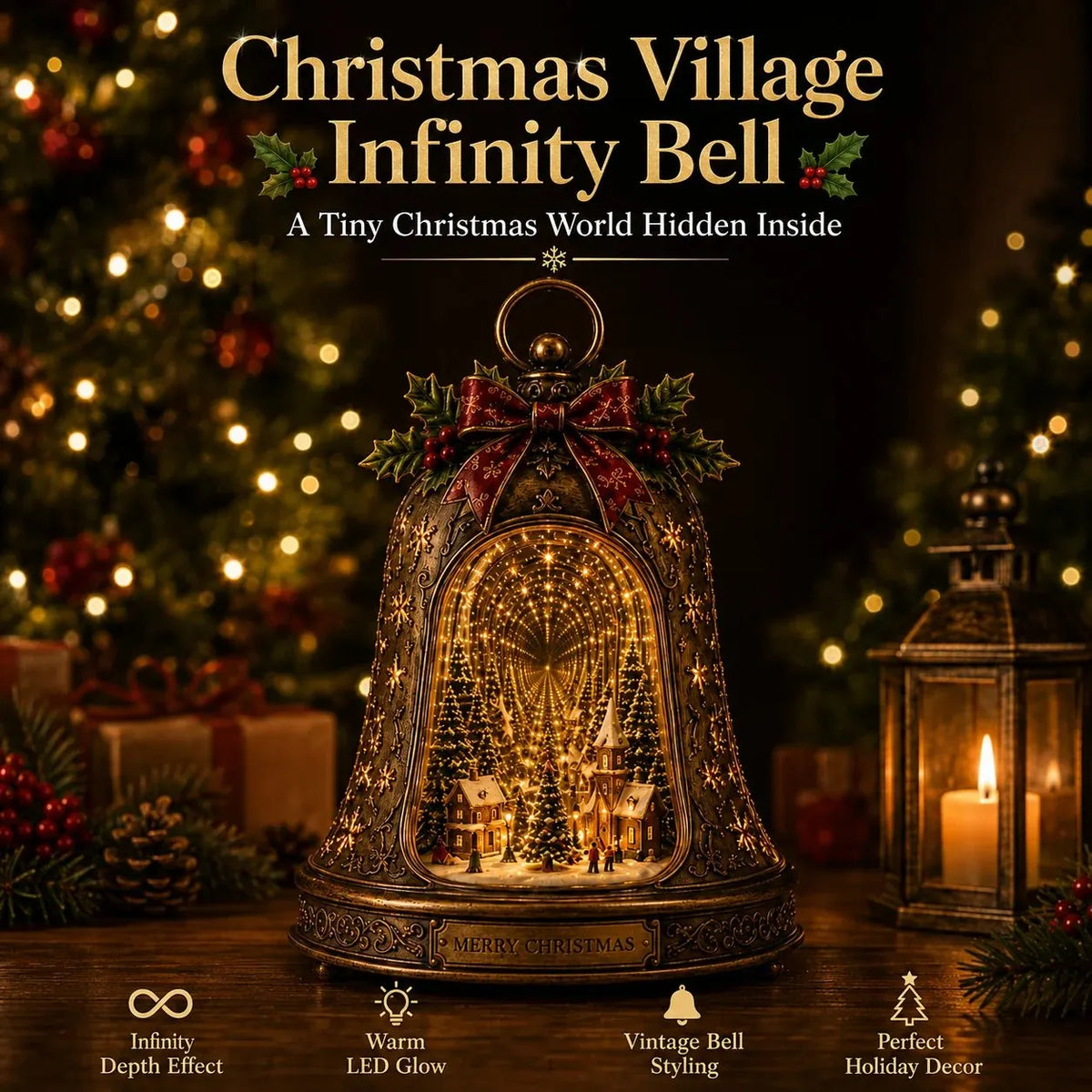 🎄 Christmas Village Infinity Bell 🎄– Lighted 3D Holiday Decor