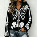 Women's Retro Skull Rose Halloween Zippered Gothic Hoodie