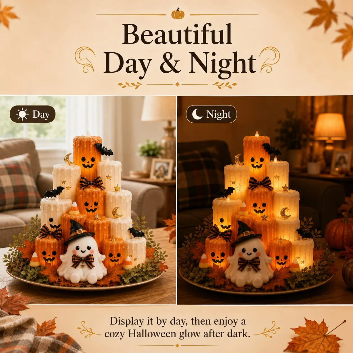 Halloween Resin Pumpkin Candle Holder Ornament with Ghost Decoration