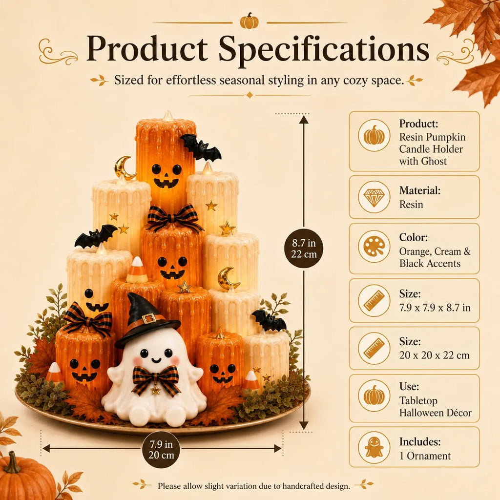 Halloween Resin Pumpkin Candle Holder Ornament with Ghost Decoration