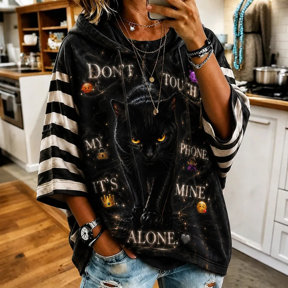 Halloween Dark Cat Art Print Casual Hoodie