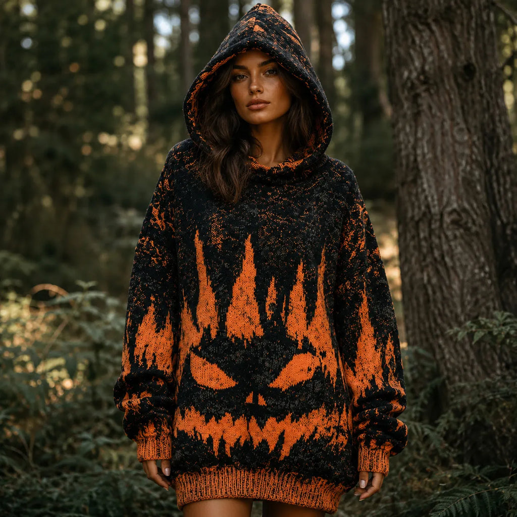 Women's Retro Halloween-themed Printed Hooded Sweater