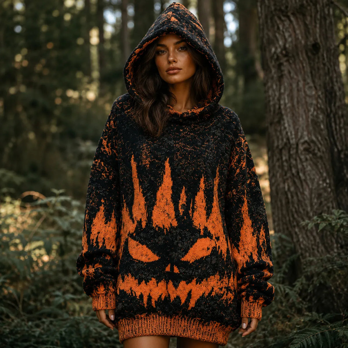 Women's Retro Halloween-themed Printed Hooded Sweater