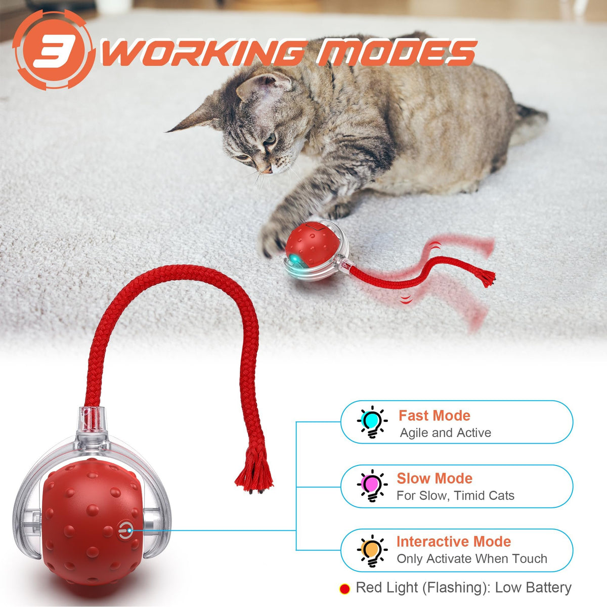 Interactive Cat & Dog Teaser Toy with Extra Tails & Rolling Ball