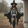 Women's Gothic Skeleton Batwing Flare Sleeve Lace‐up Bodycon Dress – Halloween Costume