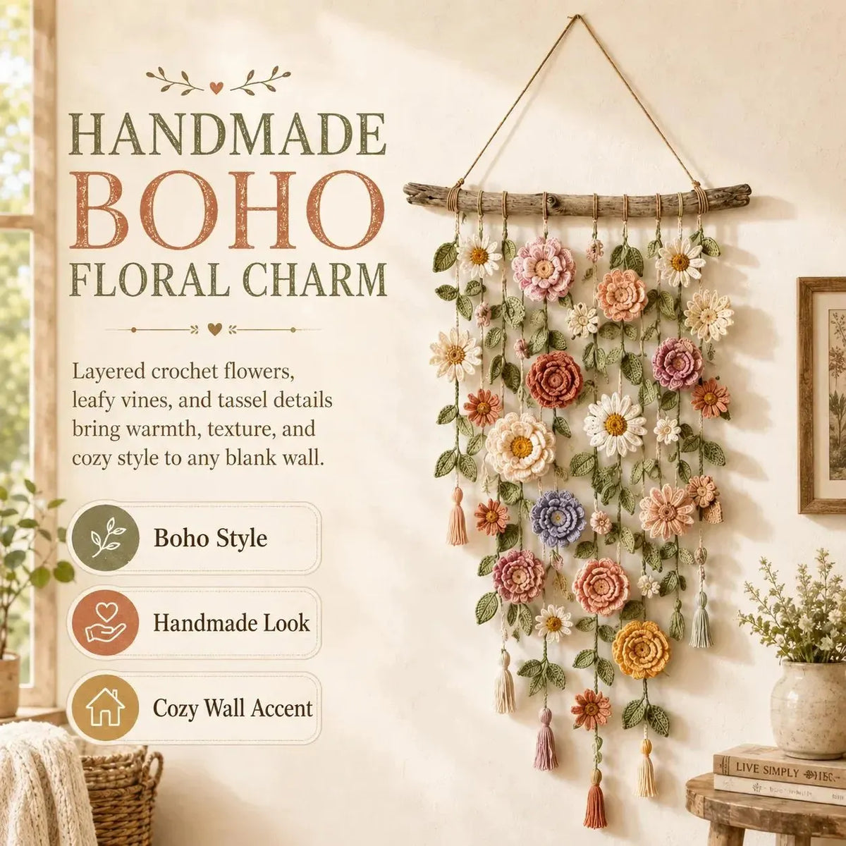 🌸Boho Crochet Flower Wall Hanging Decor