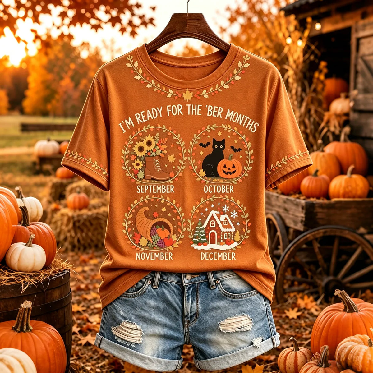 Women's I'm Ready For The 'ber Months Print Crew Neck Short Sleeve T-shirt