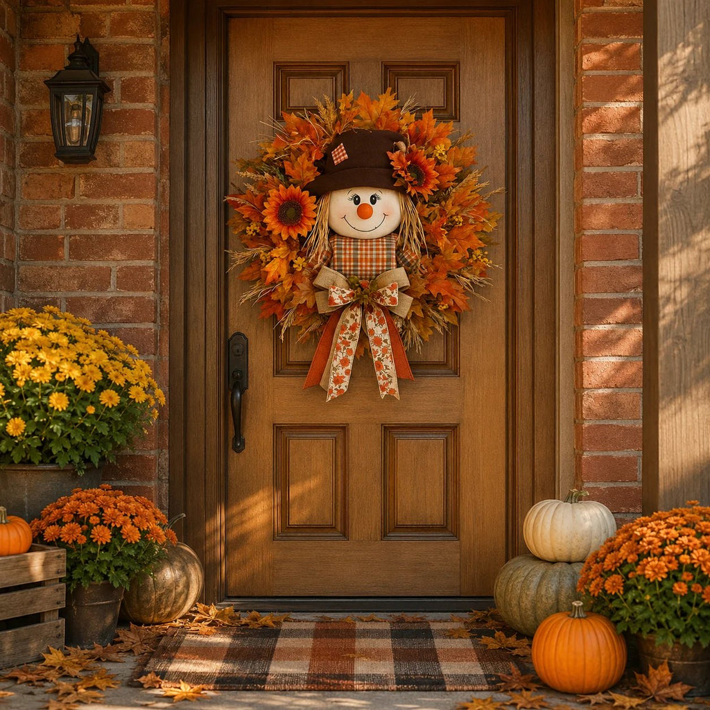 🔥🍁 Fall Favorite – Lighted Scarecrow Front Door Wreath